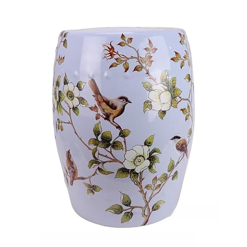 LINKIO Garden Stool Decorative Garden Stool, Ceramic Drum Seat with Birds and Flowers, Indoor Outdoor Patio Side Table Ottomans(Large)