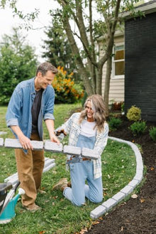 Beuta Landscape Edging | Garden Edging Border | Polyrock Bricks for Lawn edging, Flower beds, Pathways & Yard Edging– 40 Packs | Each Section Has 6 Bricks 48"L x 4"W x 2.25"H | 120 Spikes |Greystone