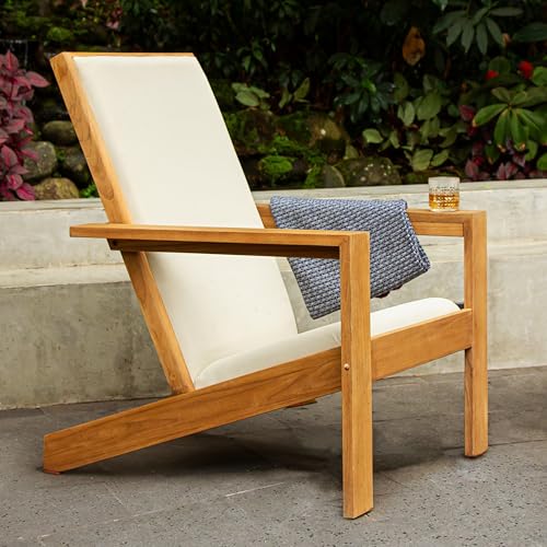 Cambridge Casual Napa Teak Wood Outdoor Adirondack Chair with Quick-Dry Cushion Natural Teak / Textiline Tan