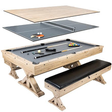 Freetime Fun 7 FT 3 in 1 Multi Game Pool Table with Dining Top Ping Pong Combo Rustic Oak
