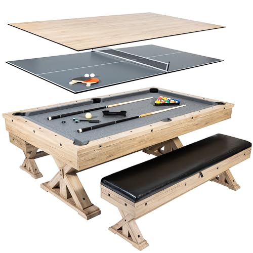 Freetime Fun 7 FT 3 in 1 Multi Game Pool Table with Dining Top Ping Pong Combo Rustic Oak