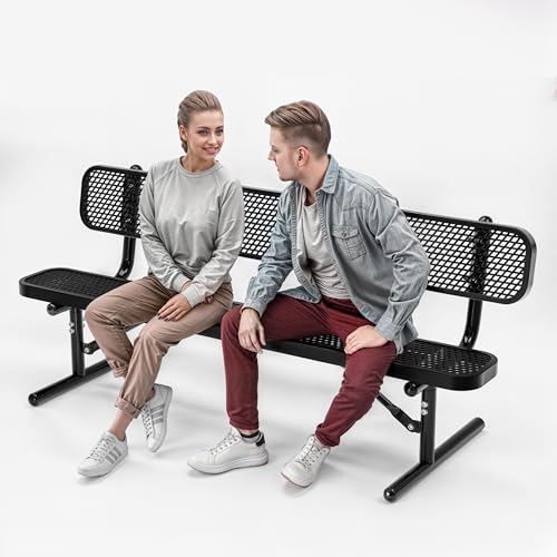 OUTTANS Heavy-Duty Outdoor Metal Bench (6 Ft - Portable with Back, Black)