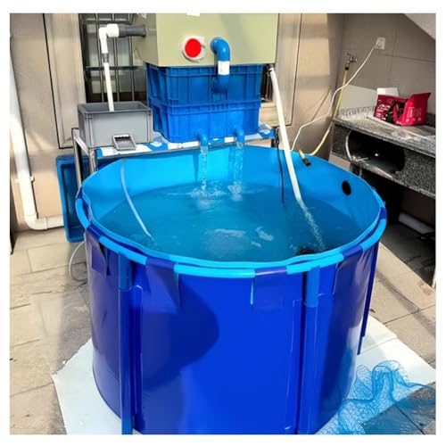 Zfmnoyev Canvas Fish Pond Pool with Bracket, Round PVC Thickening Fish Pond Pool, Large Fold Children's Pool Fish Tank, Aquarium Pool Pond with Drain Valve, Easy to Install(2x0.6m/79x24in-1890L)
