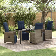 DYRJDJWIDHW 5-Piece Outdoor Dining Set with Cushions, Grey PE Rattan Patio Furniture Set with Tempered Glass Table, Adjustable Reclining Chairs for Garden, Backyard, Terrace