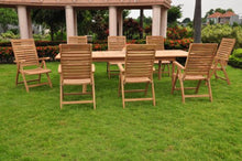 TeakStation 8 Seater Grade-A Teak Wood 9pc Dining Set: Large 117" Double Extension Rectangle Table and 8 Ashley Reclining Arm Chairs #TSDSAS8