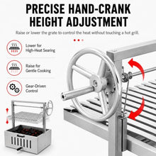 Charcoal Grill, Hand-Crank Adjustable Grate, Stainless Steel Outdoor Bbq 304StainlessSteel
