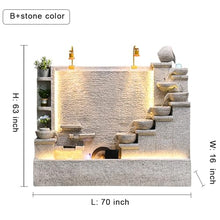Elegant Stone Waterfall Fountain with LED Lights and Planter Shelves – Dual Sides for Indoor and Outdoor Zen Garden Decoration, 63 inch-79 inch Height Options(B+Stone Color)