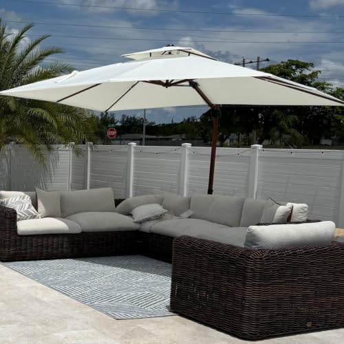 OROTLECT 9' x 12' Rectangular Wood Pattern Cantilever Umbrella,Cream