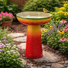 Benzara 19 Inch Bird Bath, Multicolor Ceramic, Strawberry Pedestal Garden Bowl