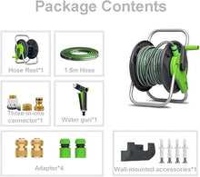 CFDZCP Portable Hose Pipe Reel，Manual Garden Hose Reel Cart with Hose， Heavy Duty Hose Holder for Yard Water Planting Gardens, Lawns, Sidewalks Watering Equipment(with 15m Hose)