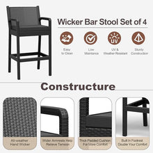 Reljofum Outdoor Bar Stools Set of 4, 30" Patio Barstools Furniture Chairs with Cushions, Wicker Bar Chair for Backyard, Garden, Pool, Balcony and Deck, Black 4 Pack