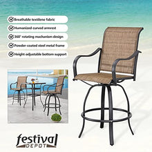 Festival Depot 8pcs Patio Dining Set Bar Height Stools Swivel Bistro Chairs Tempered Glass Top Table Metal Outdoor Furniture Brown