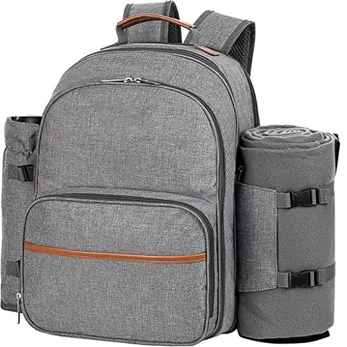 WJJDLLNP 4 Persons Picnic Backpack With Refrigerated Compartment Detachable Bottle Portable Camping Tableware Bag