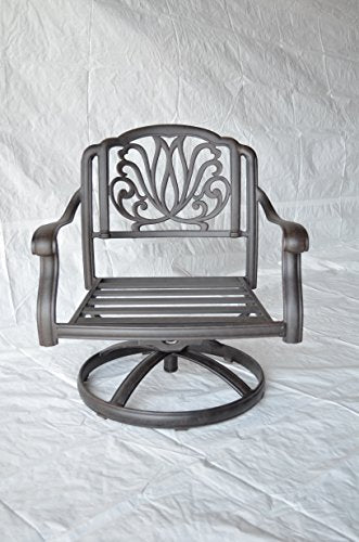 Elizabeth Outdoor Patio Set of 3 Swivel Rocker Club Chairs Cast Aluminum with Sesame Cushions