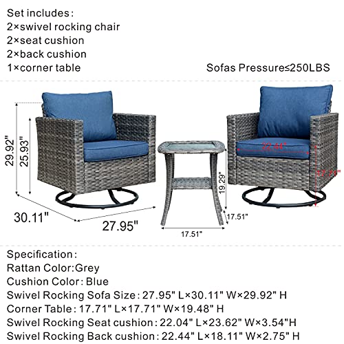 Generic XIZZI Patio Chair Outdoor Swivel Rocker Set of 2 with Matching Side Table Denim Blue