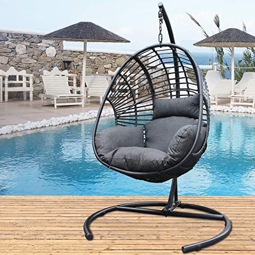 Wicker Swing Egg Chair,Foldable Wicker Rattan Hanging Egg Chair with Stand, Swing Chair with Cushion and Pillow, Lounging Chair for Indoor Outdoor Bedroom Patio Garden (Egg Chair) (Egg Chair)