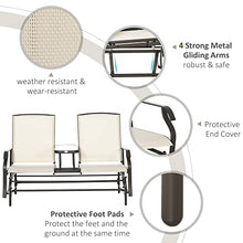 Kaimei Double Glider Loveseat with Center Table | Outdoor Patio Furniture for 2 with Breathable Mesh and Steel Frame