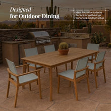 POVL Outdoor Menlo 7-Piece Teak Patio Dining Set for 6 — 95" Rectangular Grade A Teak Table, 2 Armchairs & 4 Side Chairs — Modern Patio Furniture for Deck, Backyard & Poolside