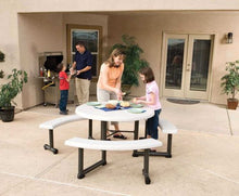 Lifetime Products 22127 Lifetime Round Picnic Table and Benches, Top, 44", Almond