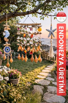 3 Piece Wind Chime Set Seahorse Starfish Hanging Decor for Garden Patio Balcony Outdoor Indoor Handcrafted Indonesian Art Peaceful Sound - Multicolor, 20x10 inch