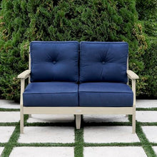 highwood Lehigh Deep Seating Loveseat, with Sunbrella Cushions in Spectrum Indigo, Whitewash Frame
