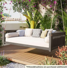 Twin Size Porch Swing Bed - Gray Acacia Wood Frame for Patio & Garden