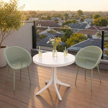 Trygoal 3-Piece Indoor/Outdoor Bistro Set, Weatherproof Patio Furniture Set with Round Slatted Table & 2 Mesh Chairs, Modern Lounge Chairs with Non-Slip Feet for Balcony, Backyard, Garden, Pale Green