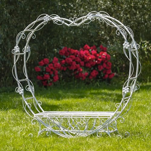 Zaer Ltd. 6.8 Ft. Tall Heart-Shaped Iron Bench Amore (Antique White)