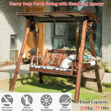 Porch Swing with Stand and Canopy, Wooden Patio Porch Swing Chair