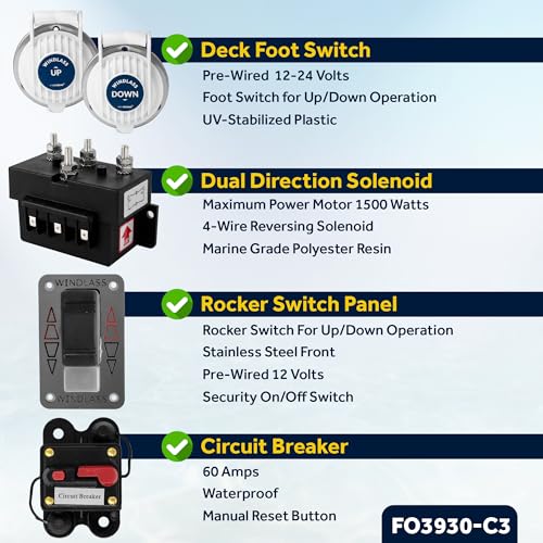 Five Oceans Horizontal Windlass Kit 600W 12V DC with Rope & Chain Silver