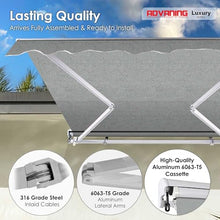 ADVANING Luxury Series, 16'x10' Electric Retractable Awning, Premium Quality Fully Assembled UV+ Sun Shade Canopy, Heather Gray, EA1610-A112H2