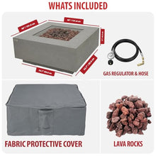 AMS 40" Square Concrete GFRC Natural Gas Fire Pit Table (Light Gray)