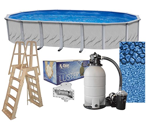 Wilbar Galeria 18x33 Oval Above-Ground Swimming Pool Bundle Kit Blue Taupe