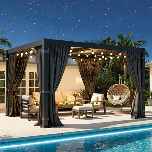 10' x 12' Pergola with Adjustable Louvered Roof and Aluminum Frame