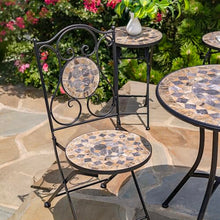 Zaer Ltd. Mosaic Tile Furniture with Black Metal Frame and Patterned Tile Tops (Medora - Black/Stone/Gray, Bistro Set (2 Chairs, 1 Table))