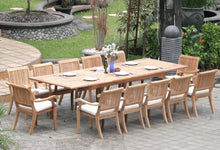 TeakStation 12 Seater Grade-A Teak Wood 13pc Dining Set:Large 117" Rectangle Table and 12 Arbor Stacking Arm Chairs #TSDSABd