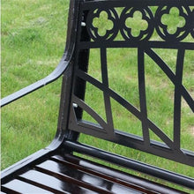 TBLOTYD Patio Benches Cast Iron Garden Bench with Hollow Frame Backrest, Leisure Seat with Armrests, Black Outdoor Furniture