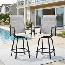 HOMREST Outdoor Swivel Bar Stools Set of 8, High Patio Swivel Bar Chairs with Padded Back & Seat, All-Weather Textilene Tall Patio Chair with Curved Armrest & Metal Footrest for Outside,Light Grey
