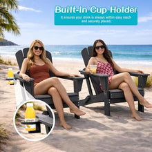 HGTRH Folding Adirondack Chair Set of 2, HDPE All-Weather Adirondack Chairs with Cup Holder, Outdoor Plastic Fire Pit Chairs Wood Texture for Poolside, Patio, Backyard, Deck Navy Blue