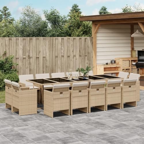 AMBERARD Patio Dining Set Set of 14 Beige and Black Furniture Set