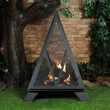 Deko Living Outdoor Steel Pyramid Wood Burning Fire Pit with Black Powder Finish, Spark Screen, Poker Tool, and Protective Storage Cover