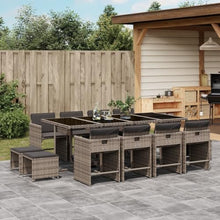 Kaorsrow 13 Piece Patio Dining Set, Gray PE Rattan Outdoor Furniture with Glass Table, 8 Foldable Chairs and 4 Stools for Garden Backyard, Space Saving Cube Dining Set with Cushions