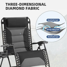 Foristrail Zero Gravity Chair Set of 4 Oversized Padded Recliner with Adjustable Headrest & Cup Holder - 600D Oxford Folding Lounge Chair for Outdoor Camping, Patio, Poolside (Black & Gray)