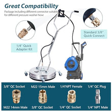 24" Pressure Washer Surface Cleaner with Dual Handle 4 Wheels, 3/8" Connector, 2 Replacement Nozzles, Stainless Steel Power Washer Housing Accessory for Driveways Decks Sidewalk Patio, 20 Inch
