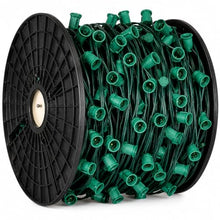 1000 ft C9 Christmas Light Socket Spool, Green 18 AWG SPT-1 Wire, 15" Socket Spacing, E17 Intermediate Base, Cut-to-Length Outdoor String Light Wire, UL Listed, Commercial Grade
