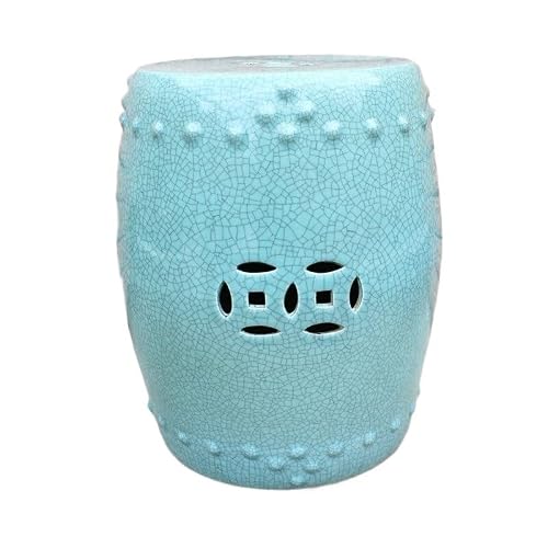 JOYNOW Ceramic Garden Stool Decorative Garden Stools Blue White Split Crackle Drum Stool Porcelain Stool Dresser Stool Round Split Stool Garden Stool Ceramic