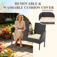 1 Pcs Outdoor Rattan Double Seat Loveseat with Solid Non-hollow Middle Side Table & Padded Cushions, Weather Resistant Outdoor Patio Furniture Set for Patio, Backyard, Garden, Porch(Beige-Black)
