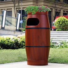 GLigeT Garbage Cans Outdoor Trash Can, Antique Wood Grain Cylindrical Trash Can with Inner Bucket and Top Planting Flower Trough, Large-Capacity Trash Can, 13.2 Gallons Outside Trash Bin