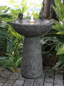 27" H Natural Finish Bird Bath Fountain Outdoor with Warm White LED