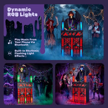 JOYIN 6ft Halloween Animatronic DJ Reaper Decorations, Outdoor Life-Size Gothic Skeleton DJ, RGB Lights & Motion Activated Head, Creepy Halloween Decor for Yard Garden Lawn